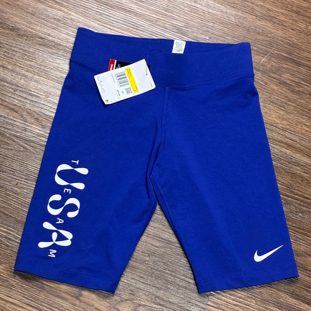 Nike Training Bike Shorts Women Size S Blue NWT Team USA FN0964-417 Graphic